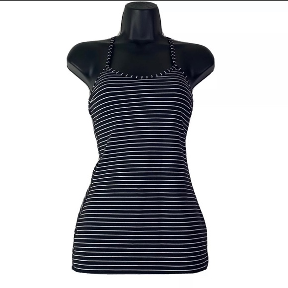 Lululemon Power Y Tank *Luon Black White Stripe Built In Bra Shelf - Picture 1 of 9